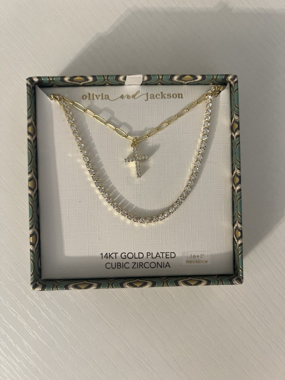 Olivia and Jackson Cross Necklace Set for Women Gold Plated Cubic Zirconia
